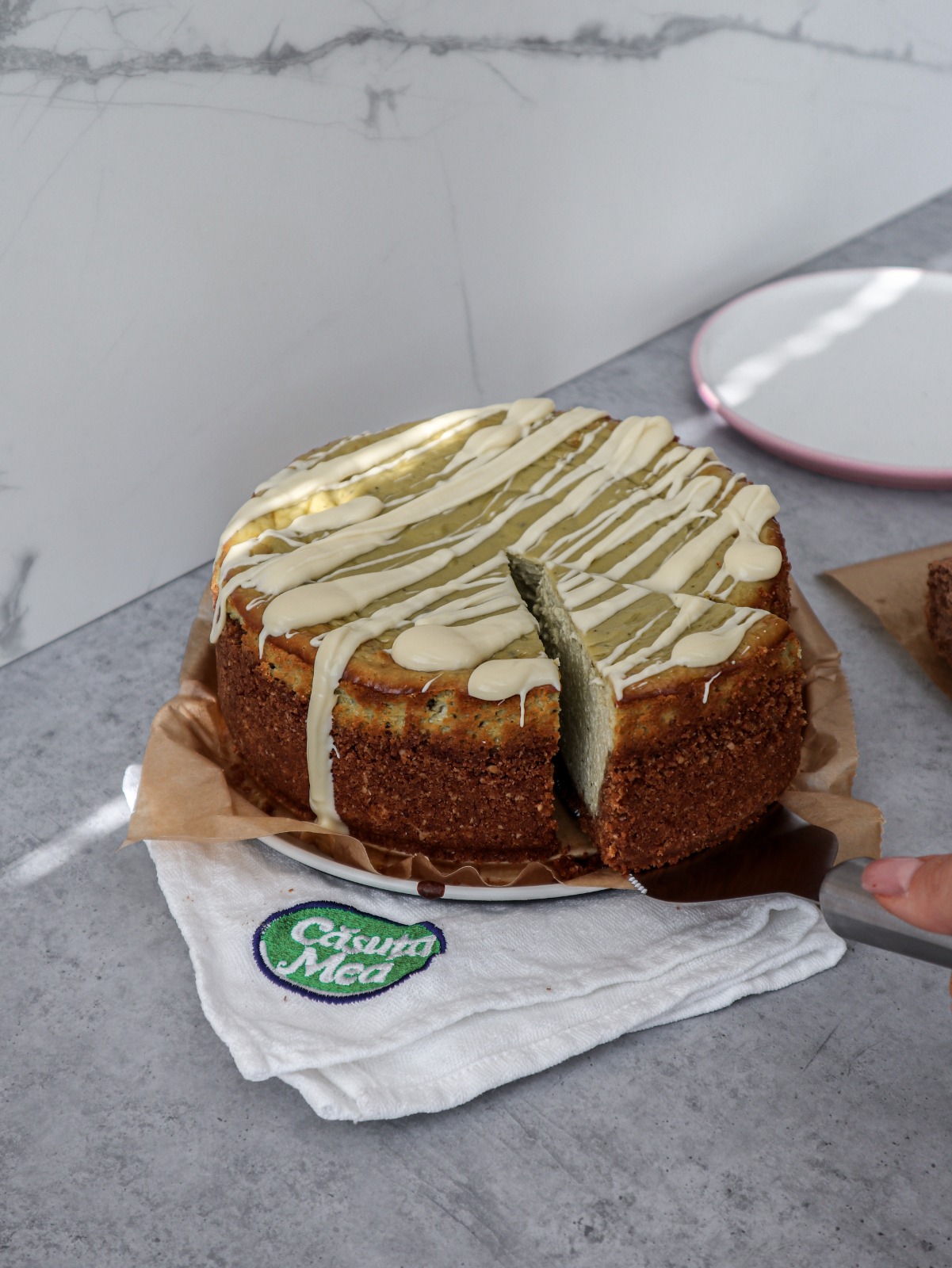 Cheesecake with matcha Japanese tea powder