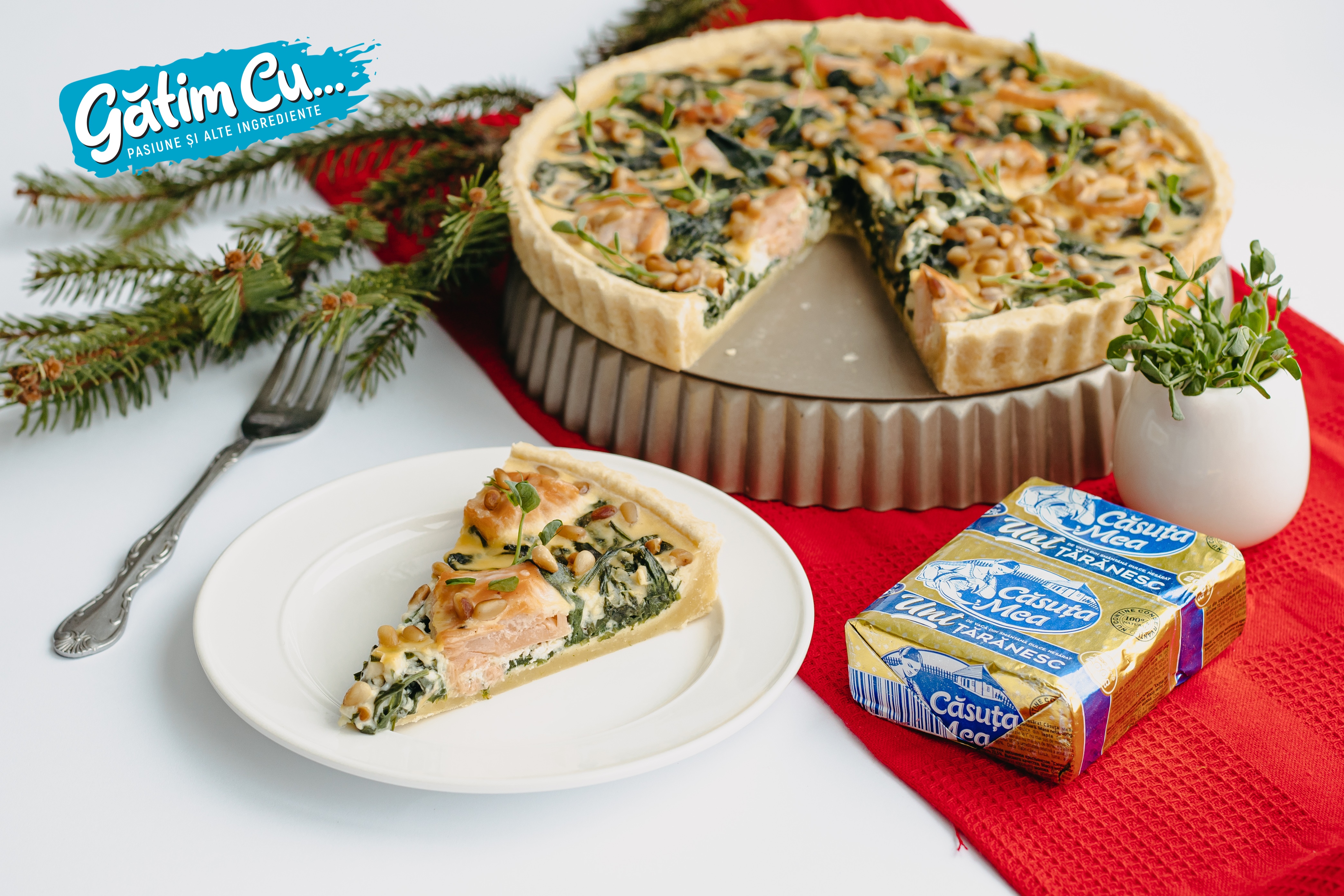 Тарт из рыбы и шпината