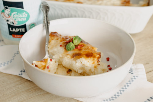 Rice pudding with condensed milk in the oven